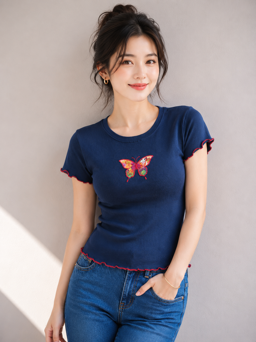 Flutter Butterfly Ribbed Top