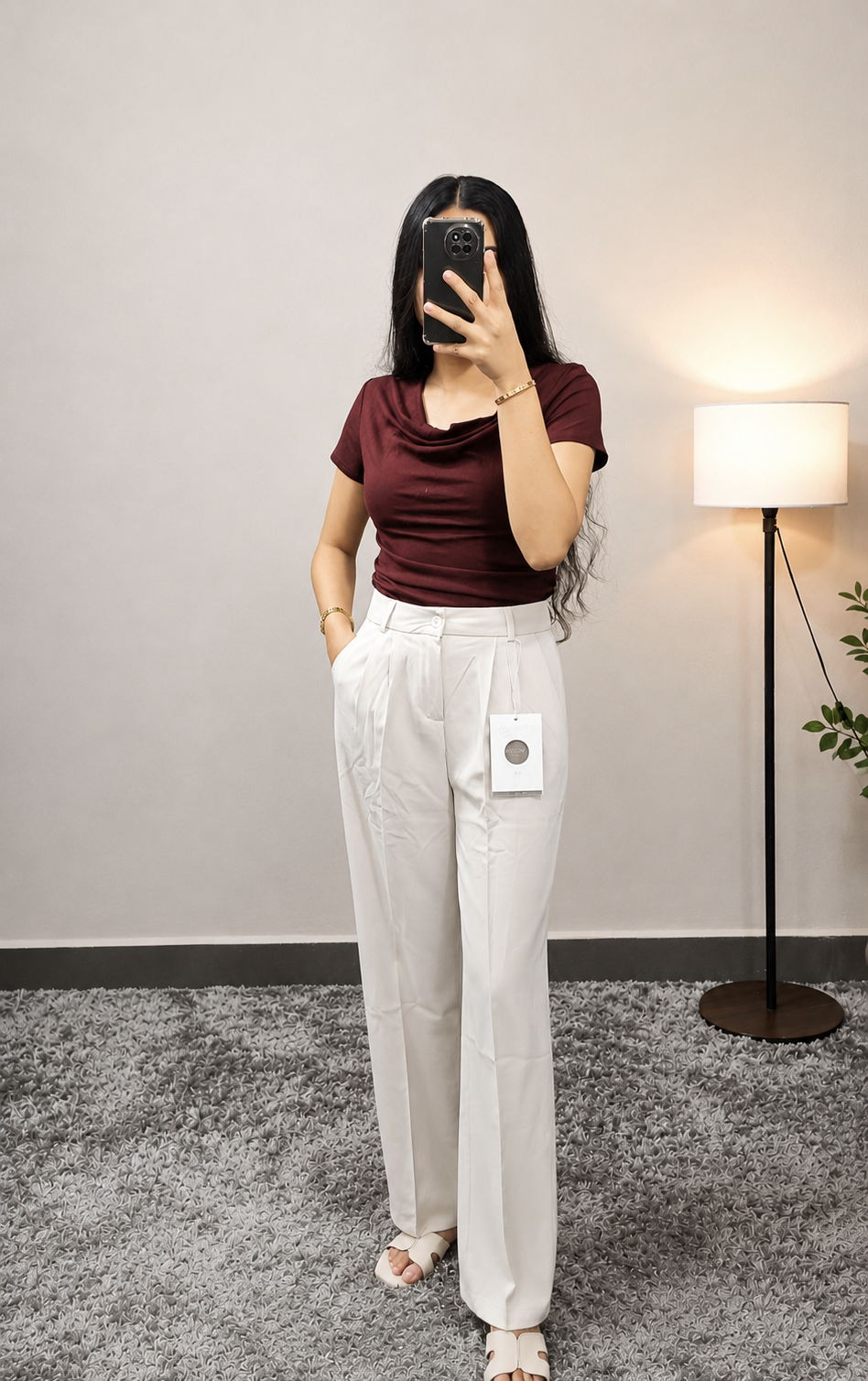 High-Waisted Pleated Straight Leg Trousers