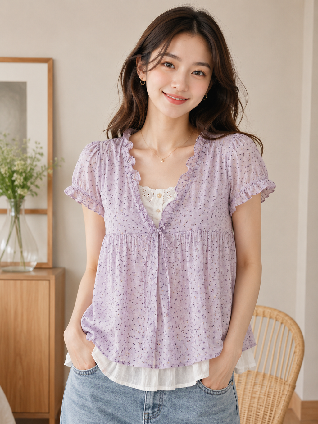 Cottage Bloom Tie-Front Babydoll top