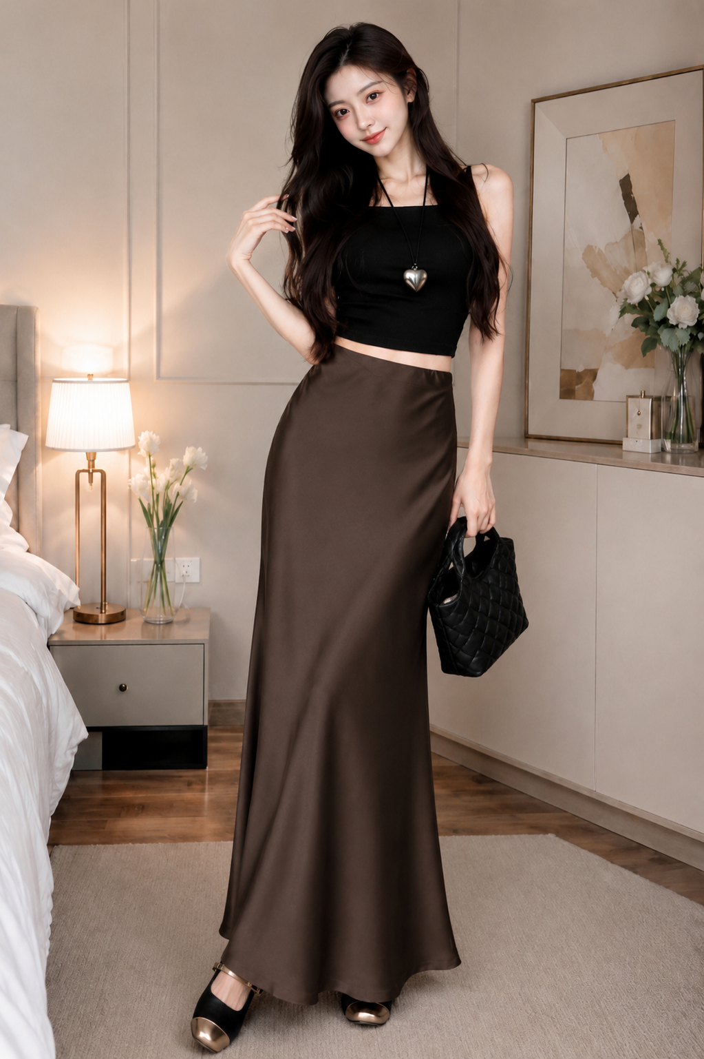 Flowy A-Line Satin Skirt