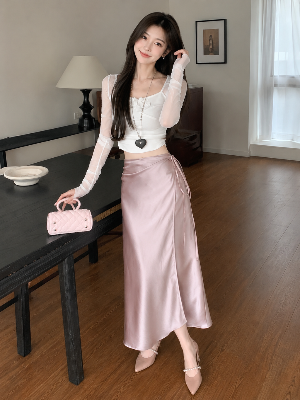 Satin Tie Wrap Skirt