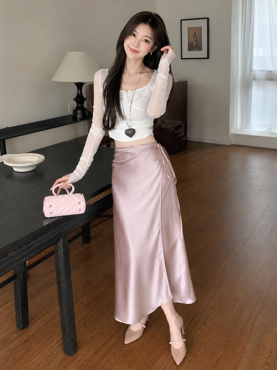 Satin Tie Wrap Skirt