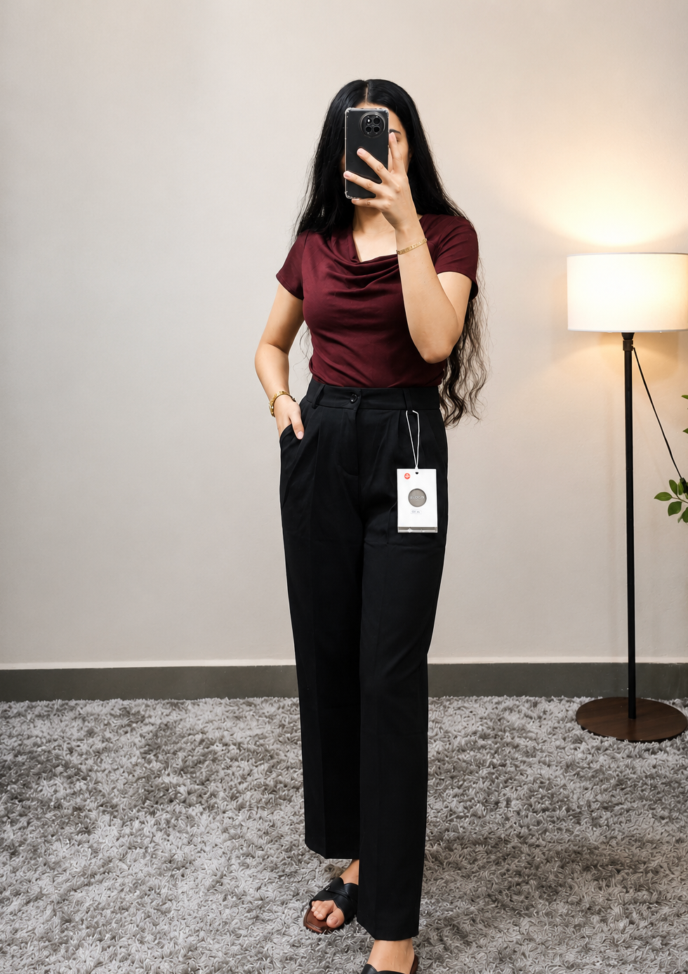 High-Waisted Pleated Straight Leg Trousers