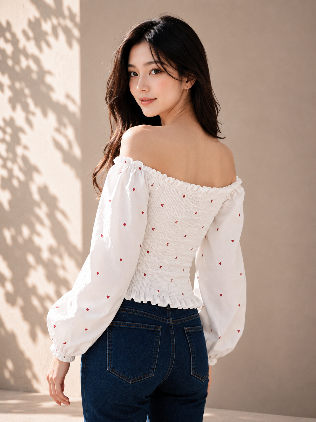Sweetheart Heart Print off-shoulder/Square Neck Top