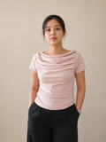 Blush Pink Draped Neck Ruched Top