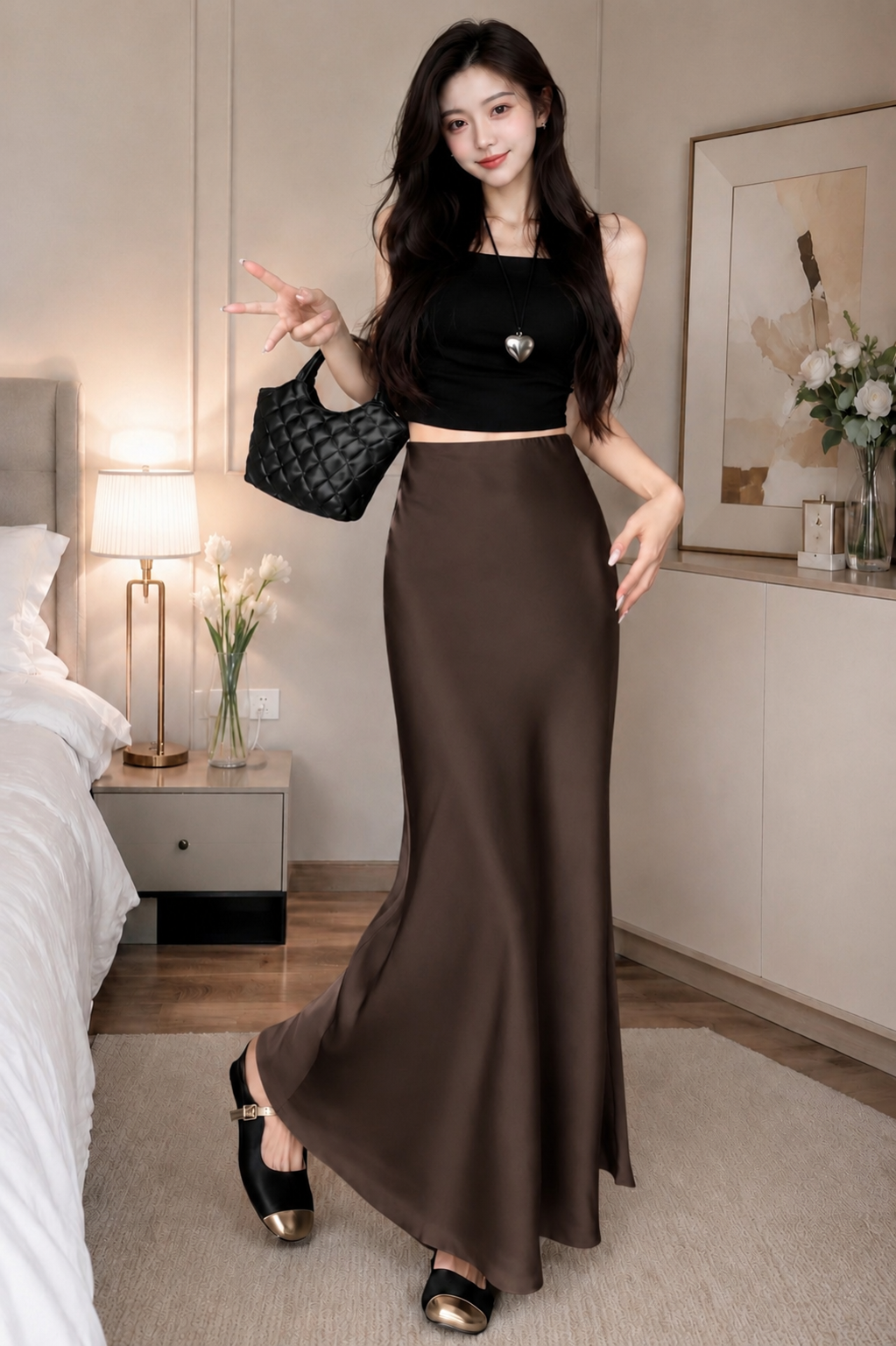 Flowy A-Line Satin Skirt