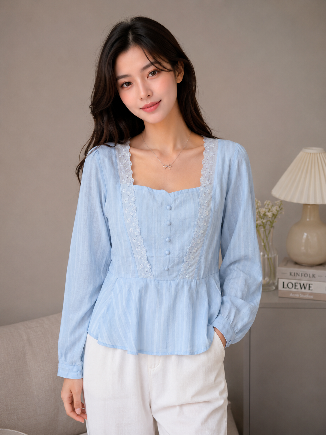 Baby Blue Lace Decor Top