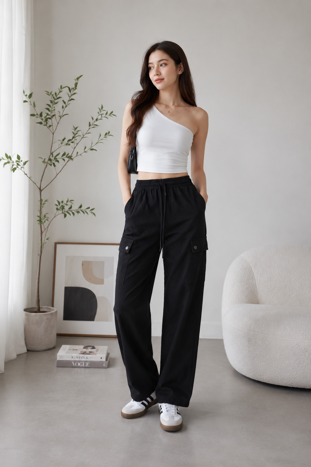 High-Waisted Cargo Trousers