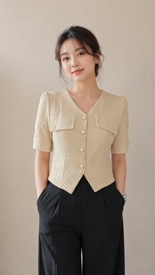 Chic Pocket Detail V-Neck Top