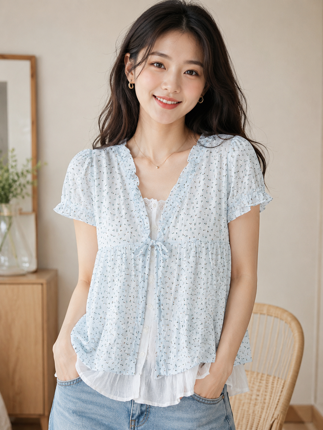 Cottage Bloom Tie-Front Babydoll top