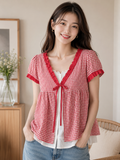 Gingham Lace Tie-Front Top