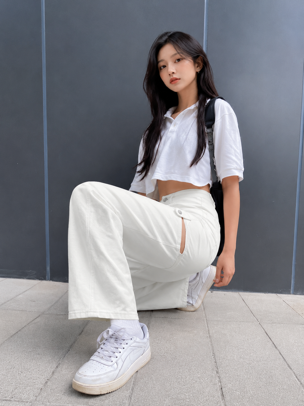 High Waist Hollow Cut Wide-Leg Jeans