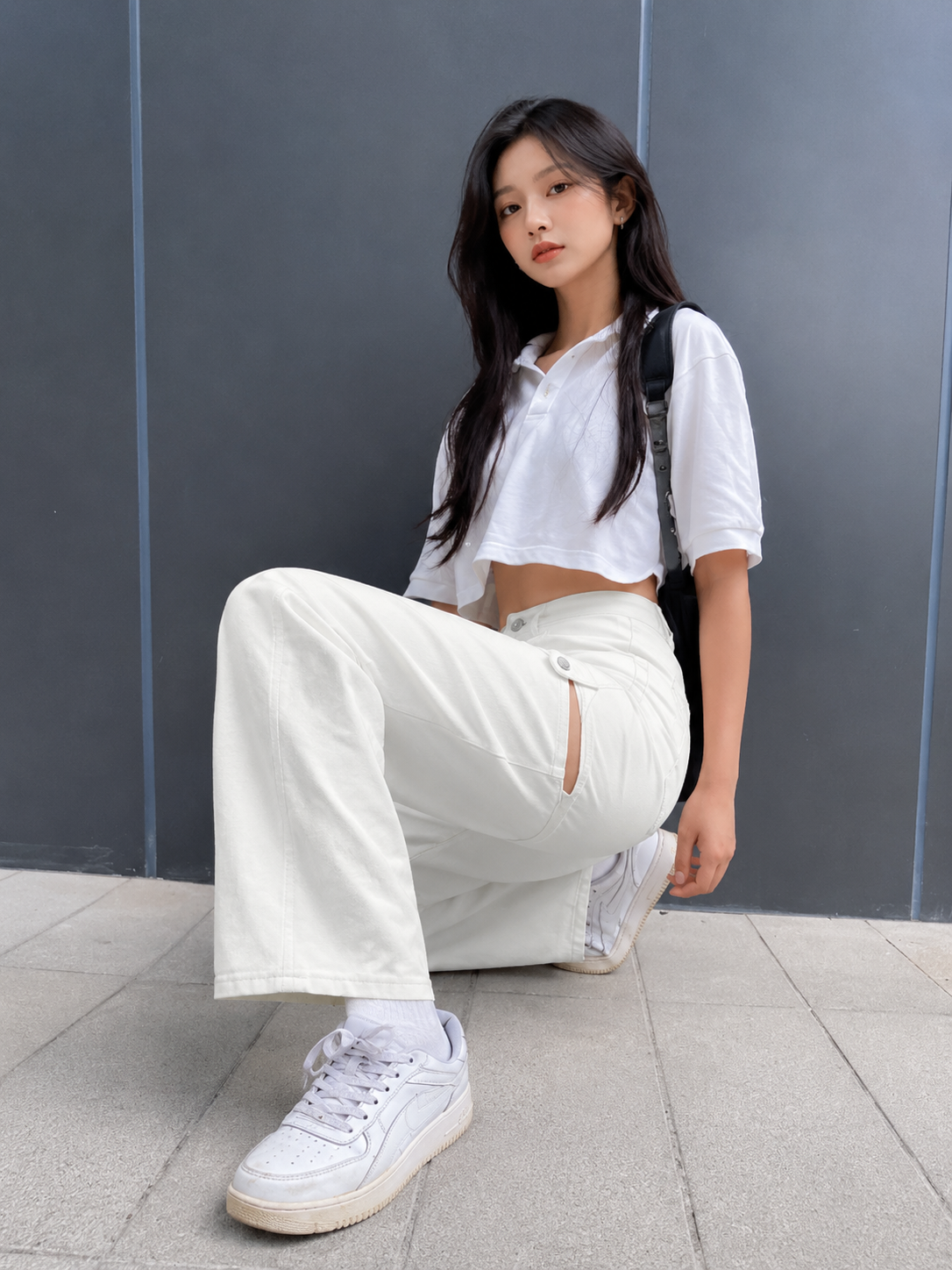 High Waist Hollow Cut Wide-Leg Jeans