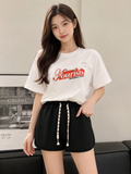 High Waist Textured Drawstring Shorts