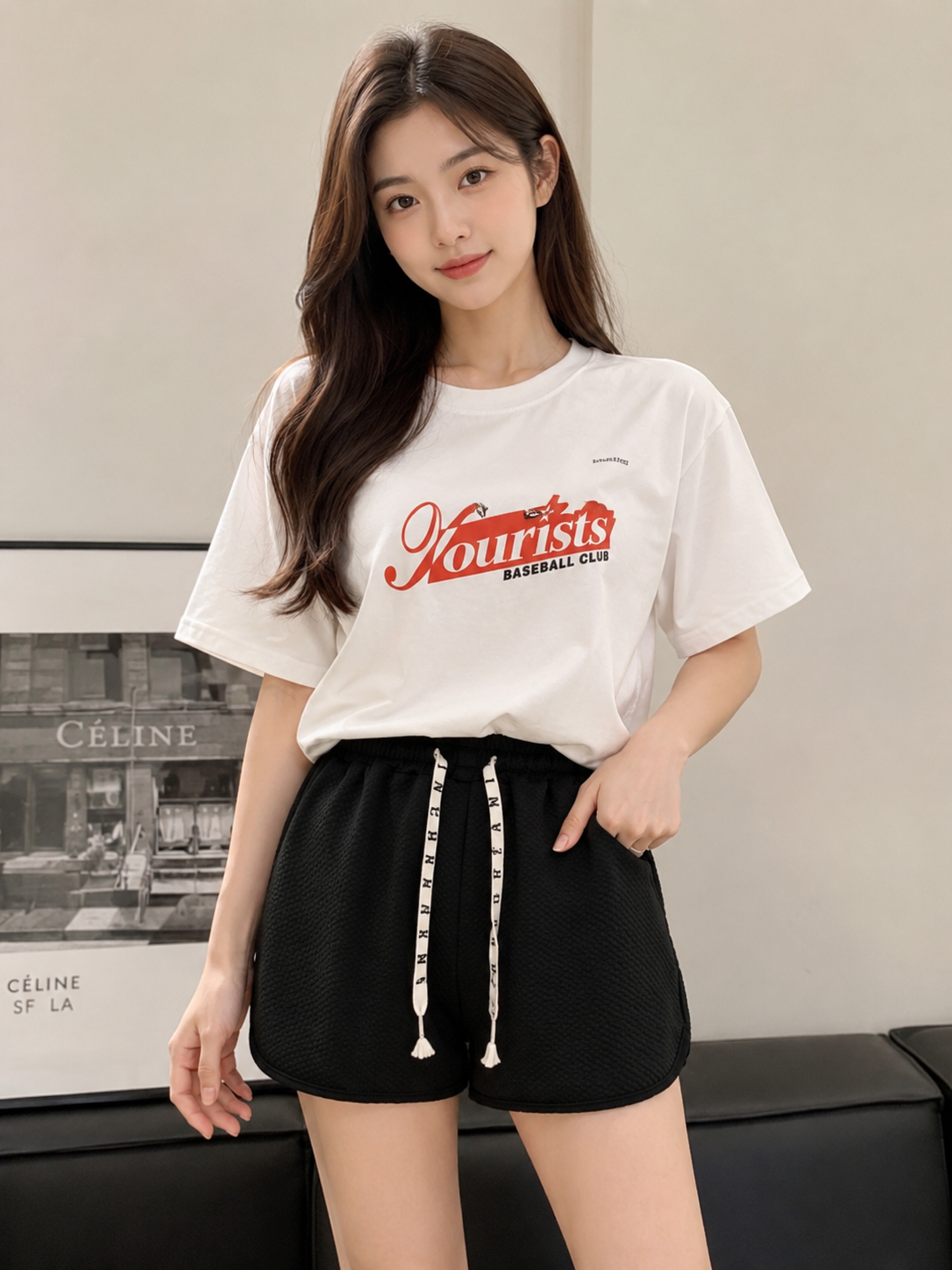 High Waist Textured Drawstring Shorts