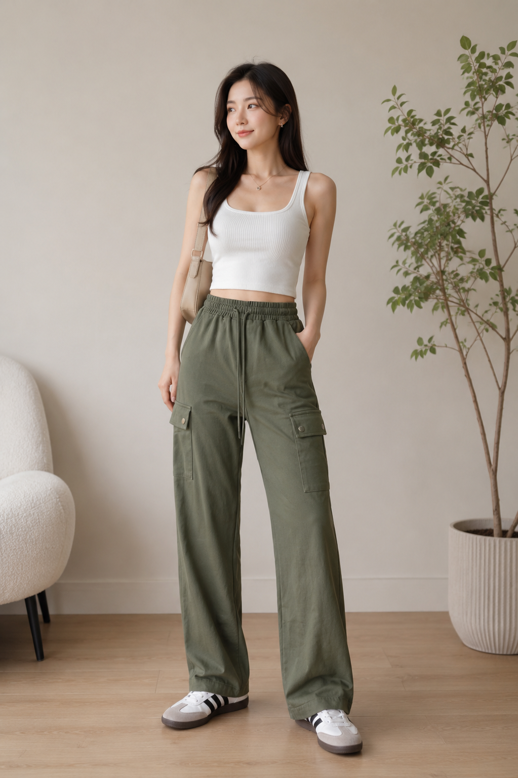 High-Waisted Cargo Trousers