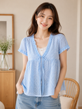 Gingham Lace Tie-Front Top
