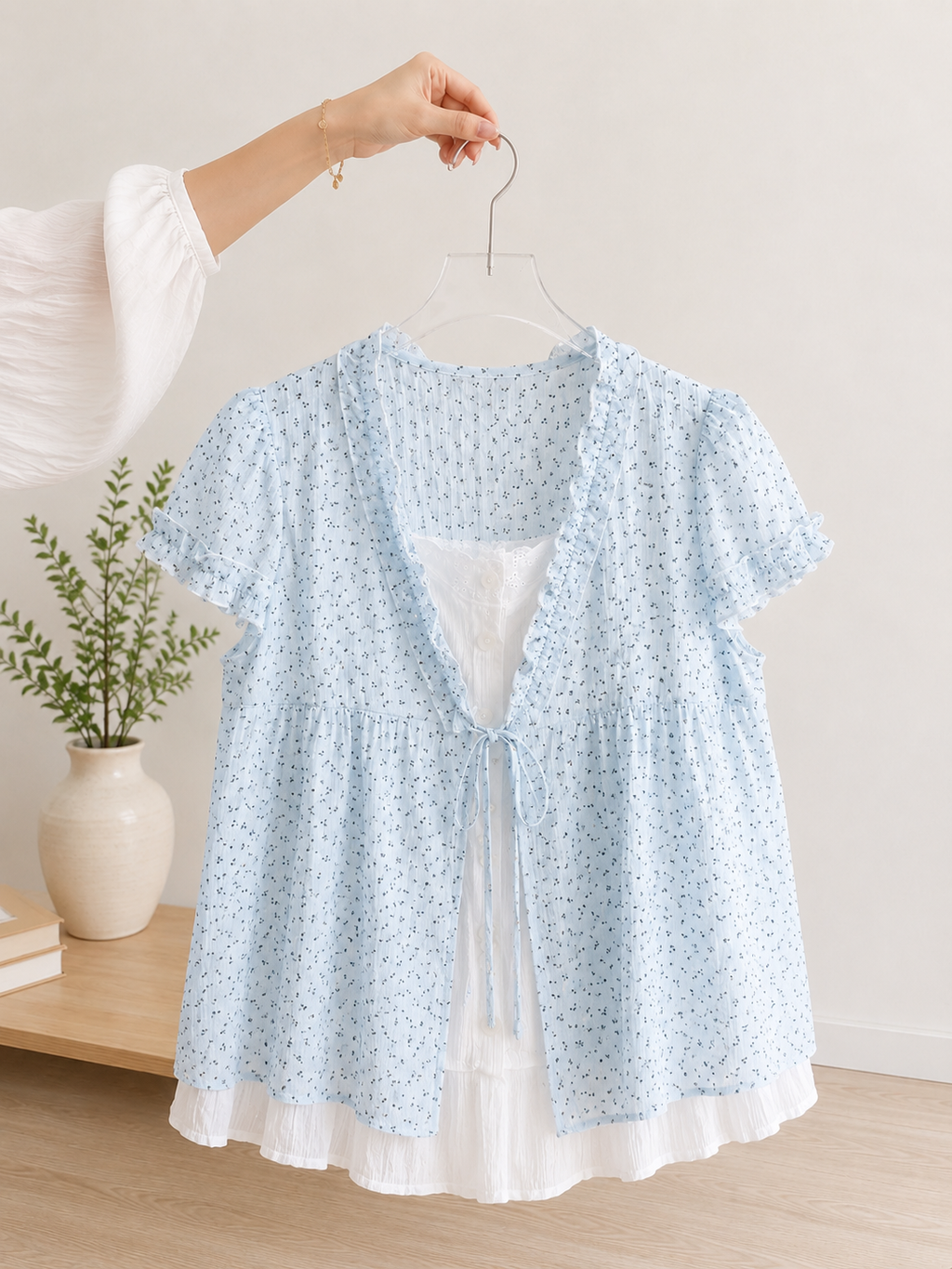 Cottage Bloom Tie-Front Babydoll top