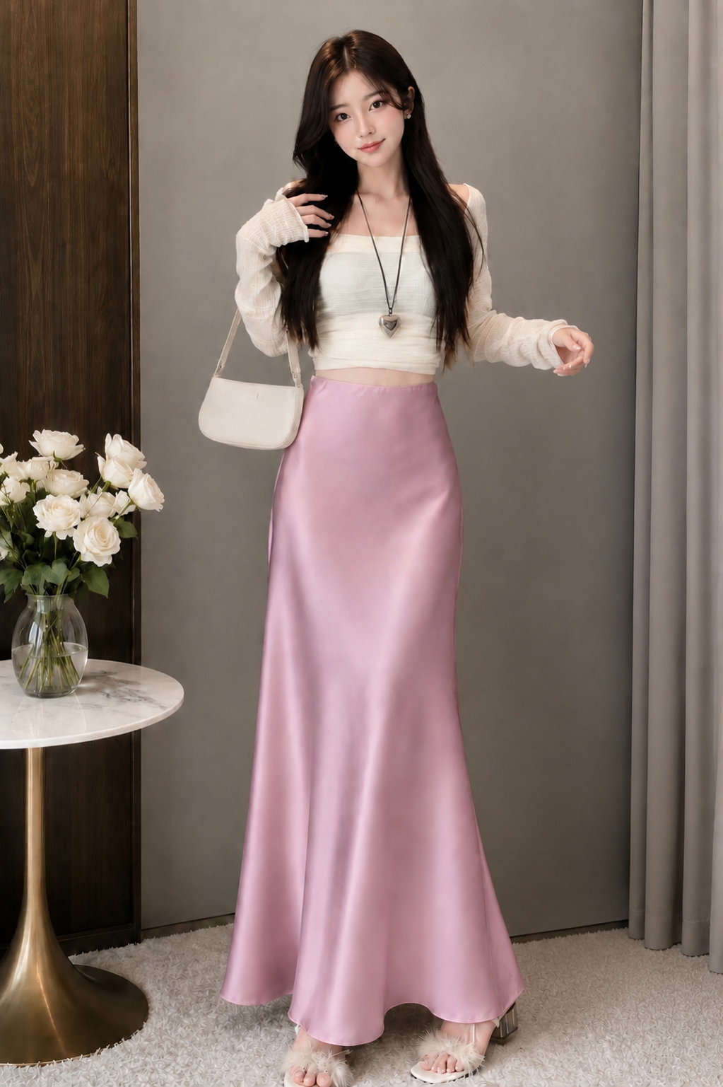 Flowy A-Line Satin Skirt