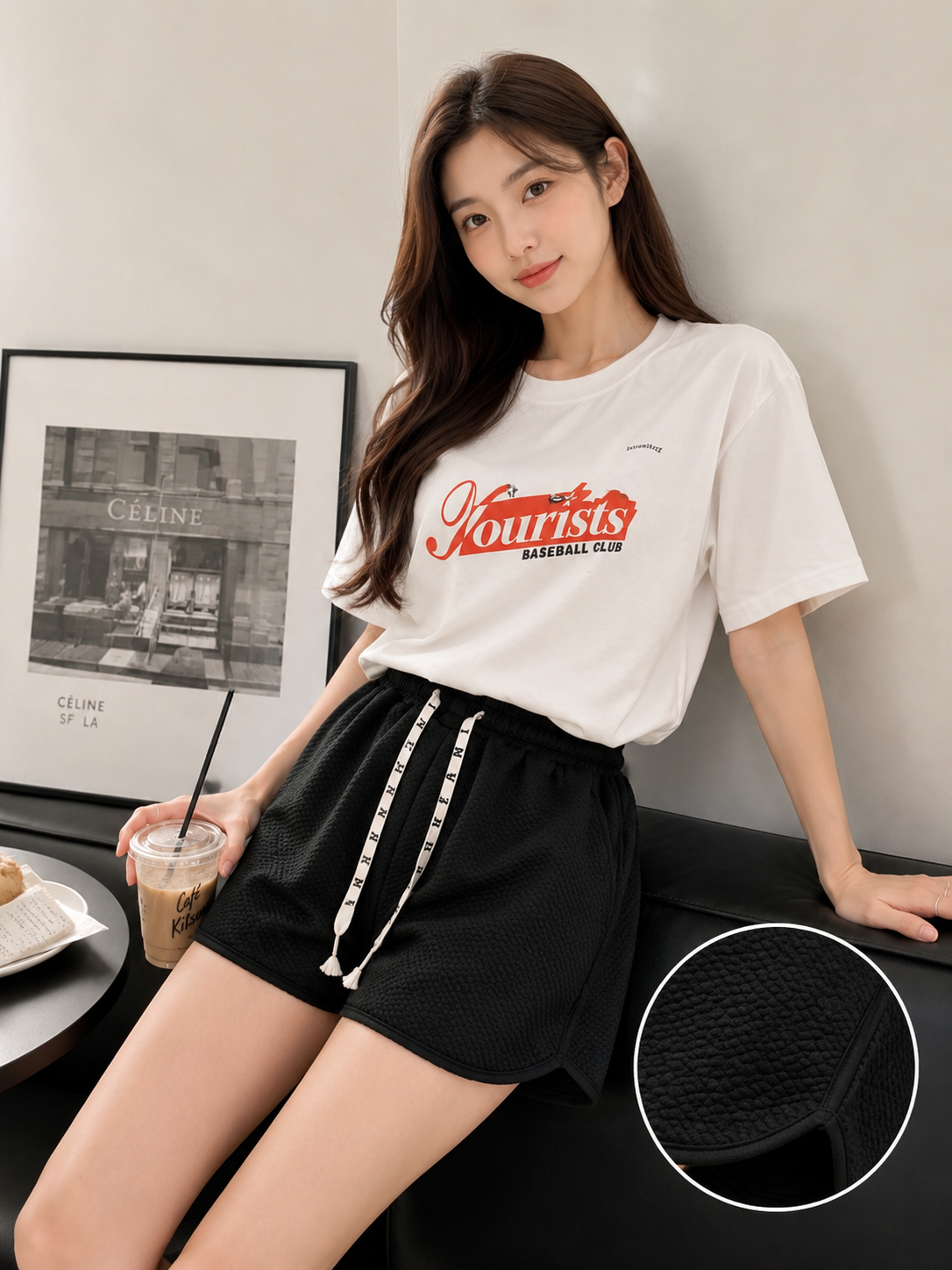 High Waist Textured Drawstring Shorts