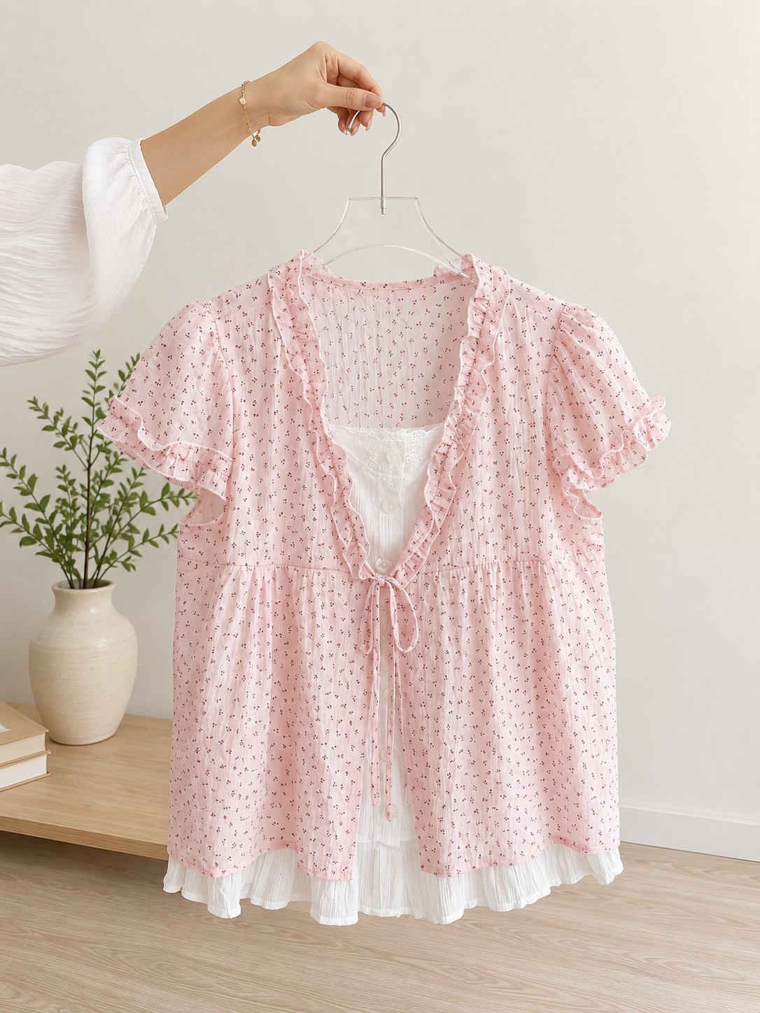 Cottage Bloom Tie-Front Babydoll top