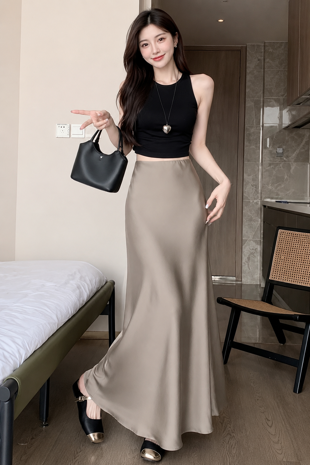 Flowy A-Line Satin Skirt