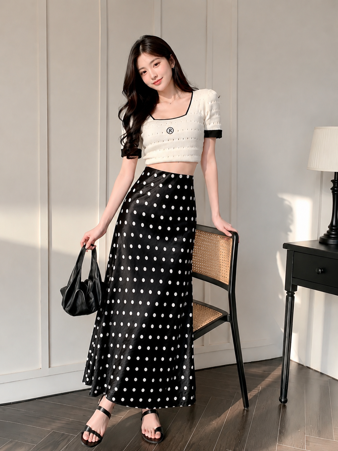 Midnight Polka Satin Skirt