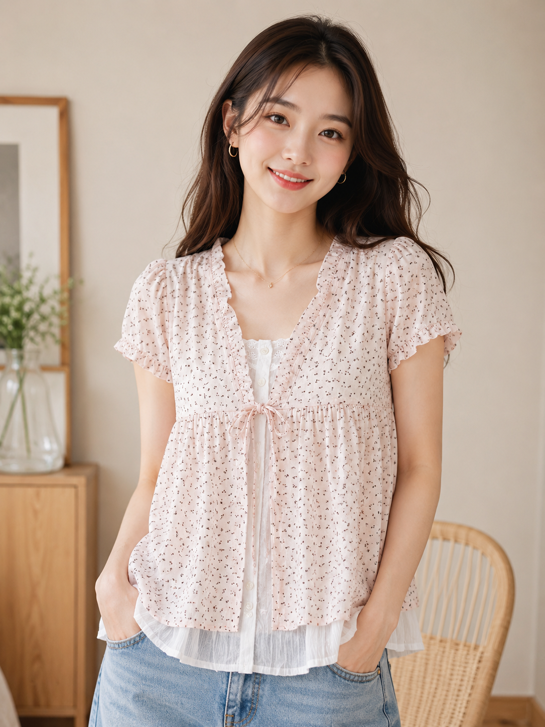 Cottage Bloom Tie-Front Babydoll top