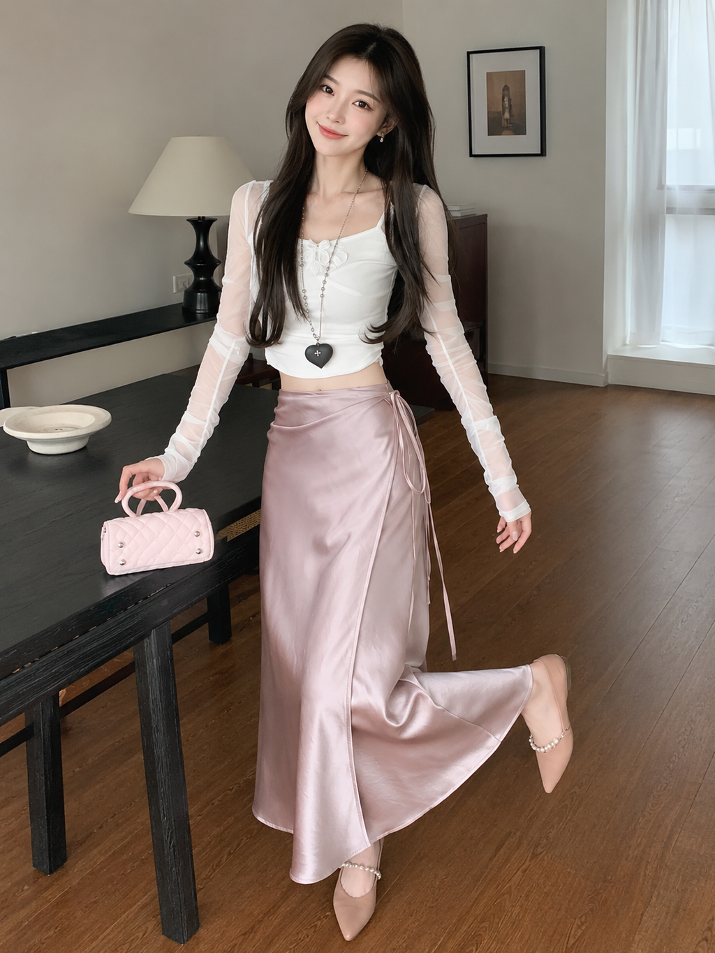 Satin Tie Wrap Skirt