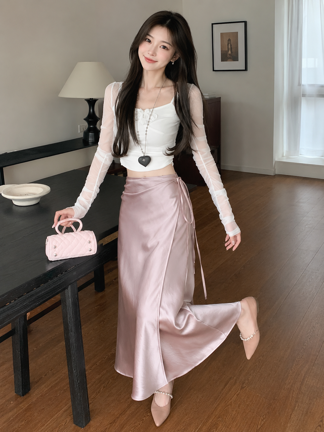 Satin Tie Wrap Skirt