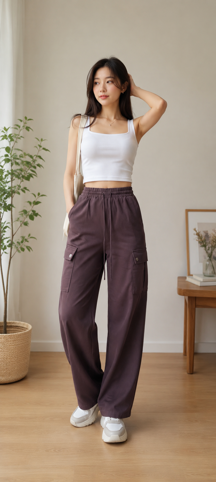 High-Waisted Cargo Trousers