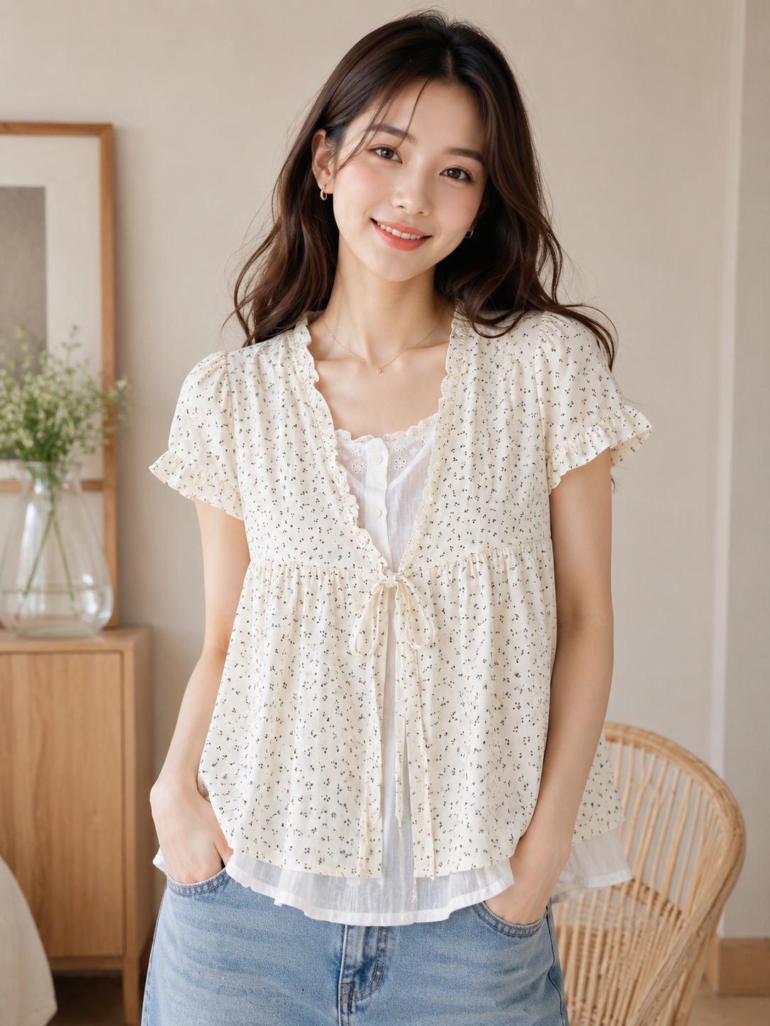 Cottage Bloom Tie-Front Babydoll top