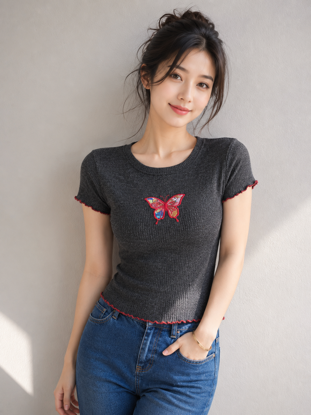 Flutter Butterfly Ribbed Top