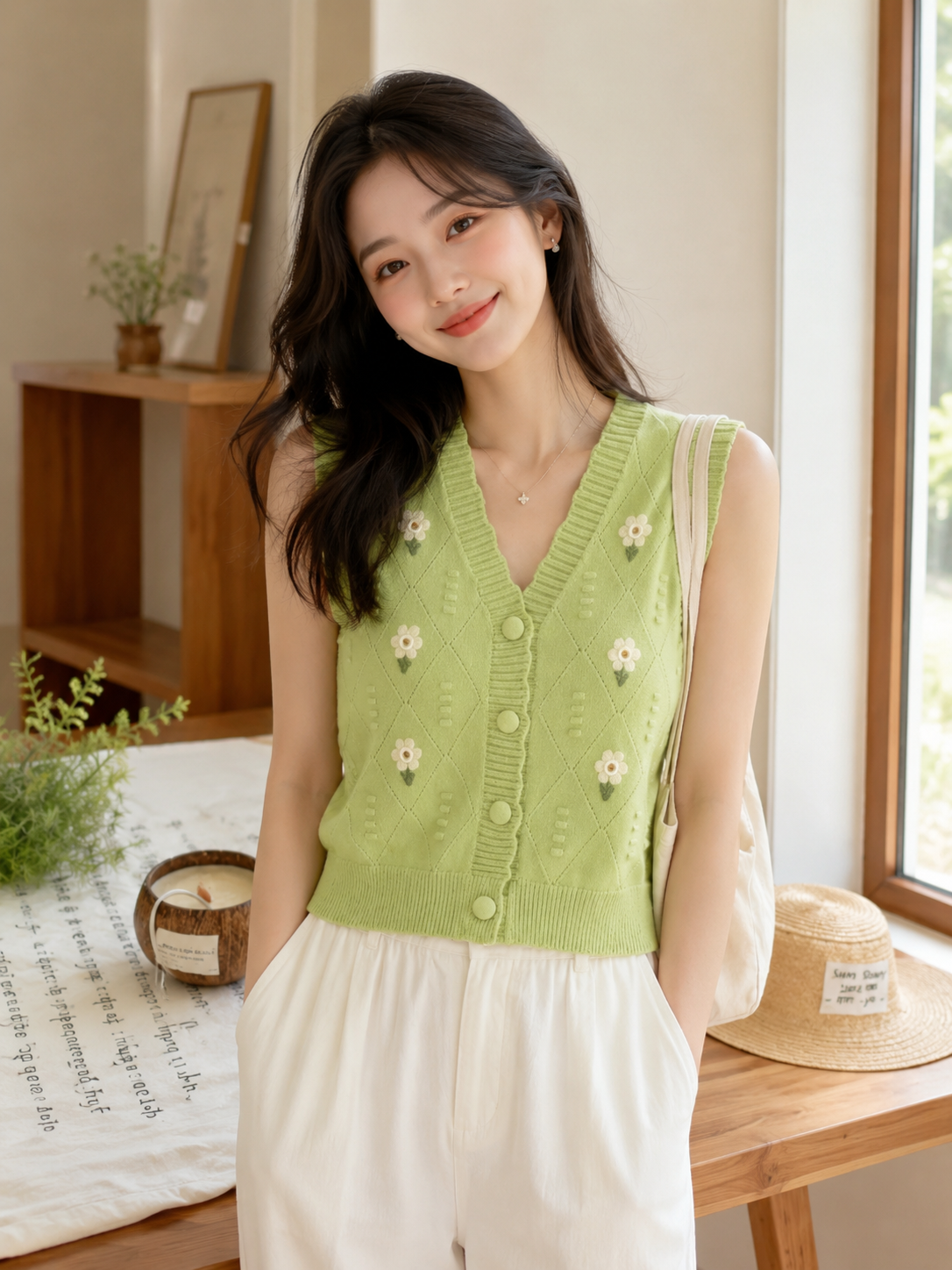 Pistachio Bloom Knit Top