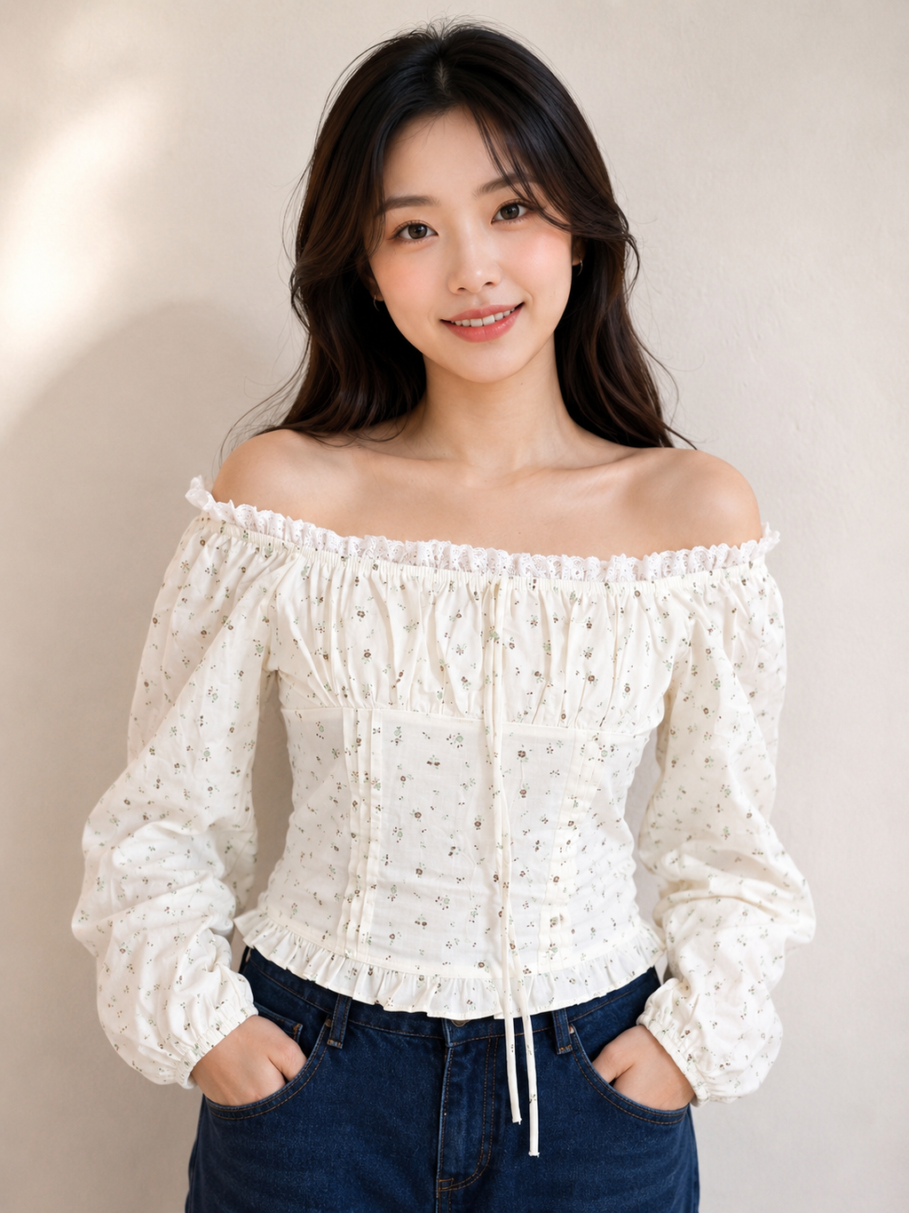 Luna Pastel Square/Off-shoulder Top