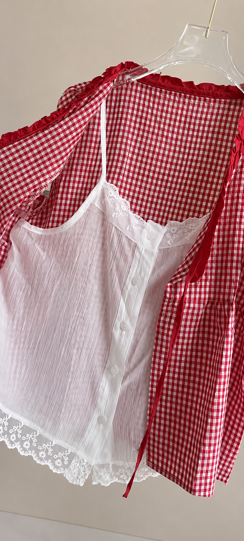 Gingham Lace Tie-Front Top