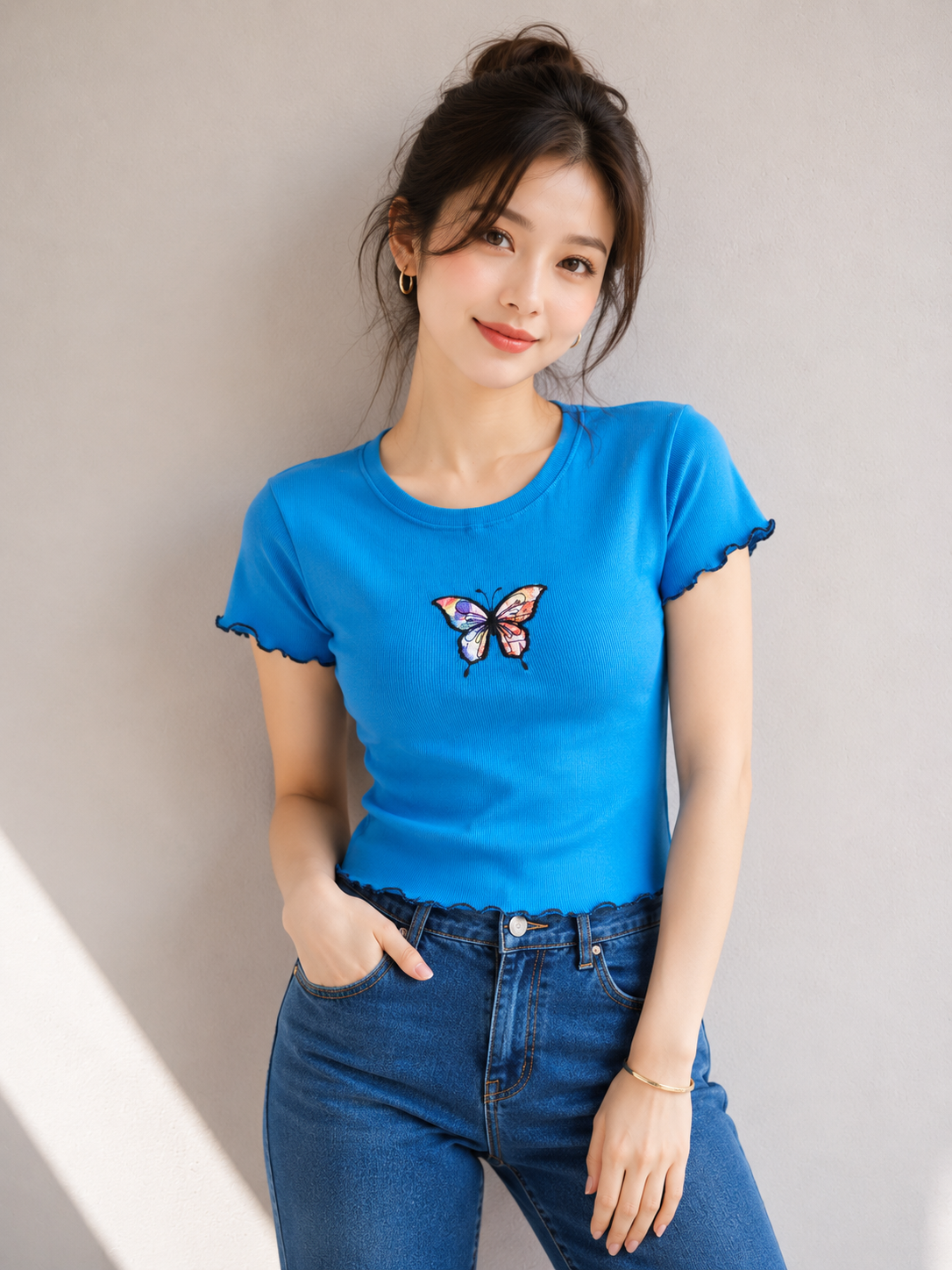Flutter Butterfly Ribbed Top