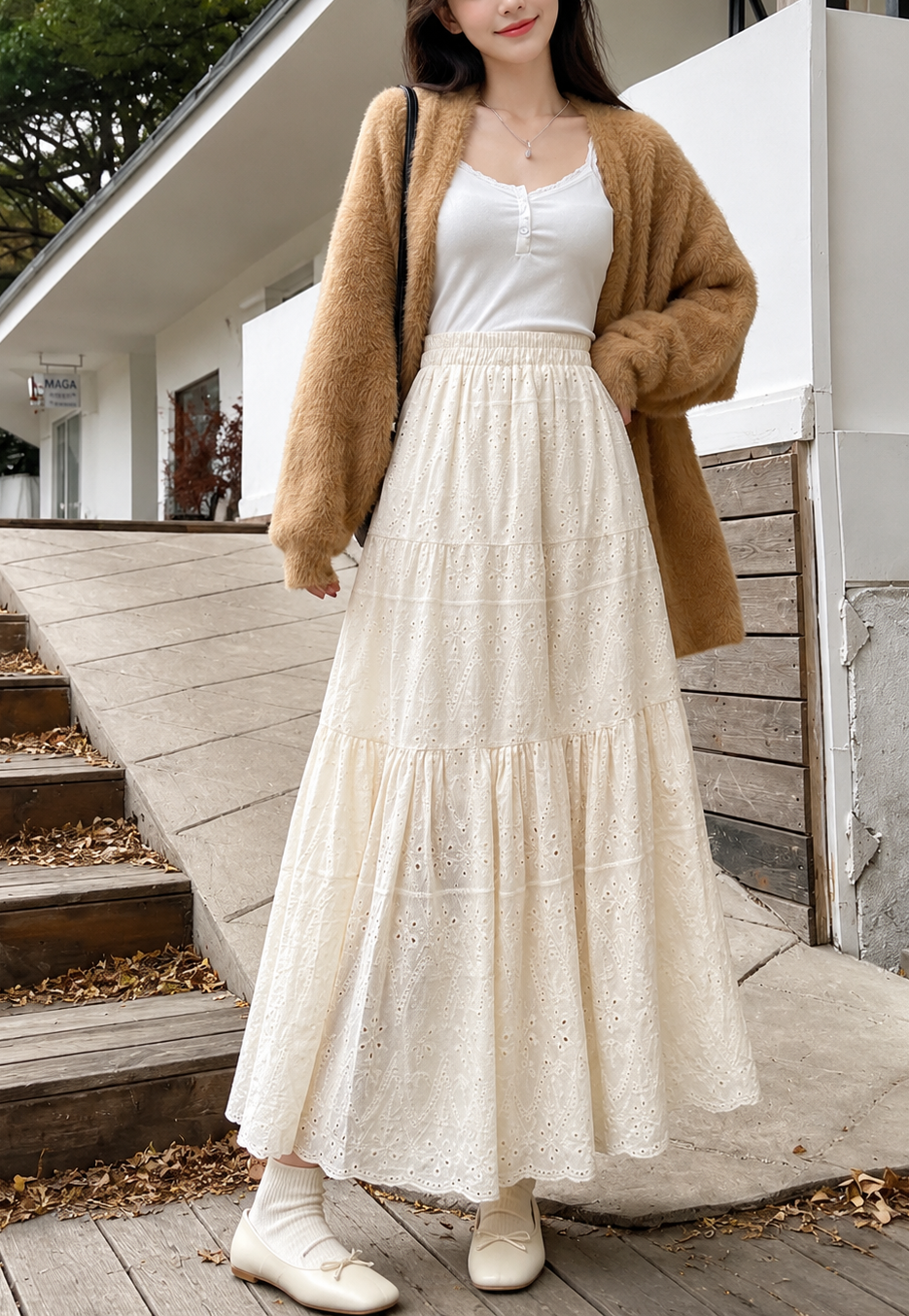 Cottagecore Embroidered Tiered Skirt
