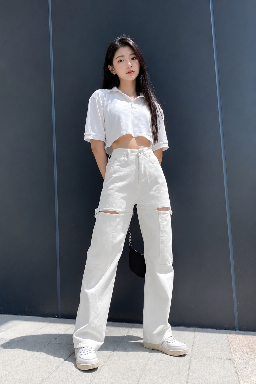 High Waist Hollow Cut Wide-Leg Jeans